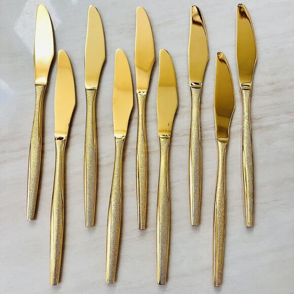 9pc Florentine FLR1 Gold-Electroplated Flatware Modern Solid Dinner Knife 8 3/4” - Picture 2 of 5
